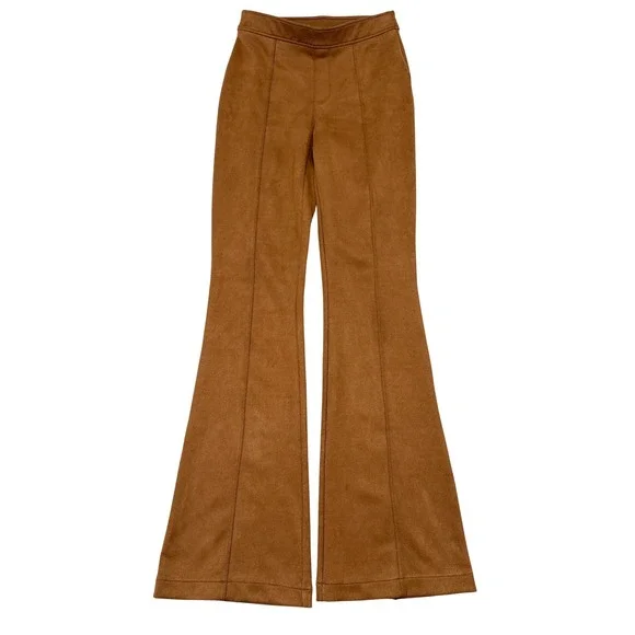 Spanx High Waisted Faux Suede Flare Pants Size Small Camel Brown Country Western - Picture 4 of 11